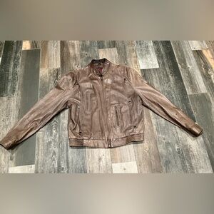 Hill & Archer Men’s Leather Bomber Moto Jacket Size 42 Brown.